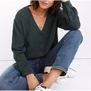 NWOT Madewell Lightspun Evert Top Midnight Green Size XS NC803 Gauze Cotton